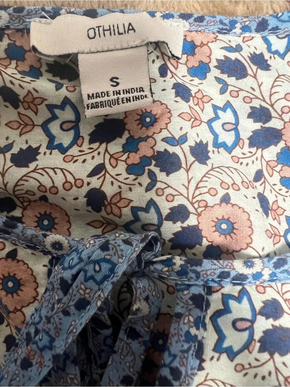 Othilia Laura Peasant Blouse Anthropologie Floral Blue Print Puff Sleeve NWOT S